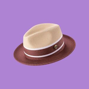 MEN'S MONTIQUE BURGUNDY & TAN THREE-TONE FEDORA HAT. H89